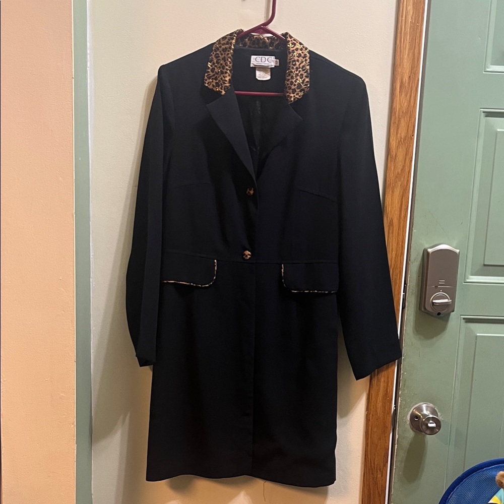 CDC Black Blazer with Leopard Print Accents